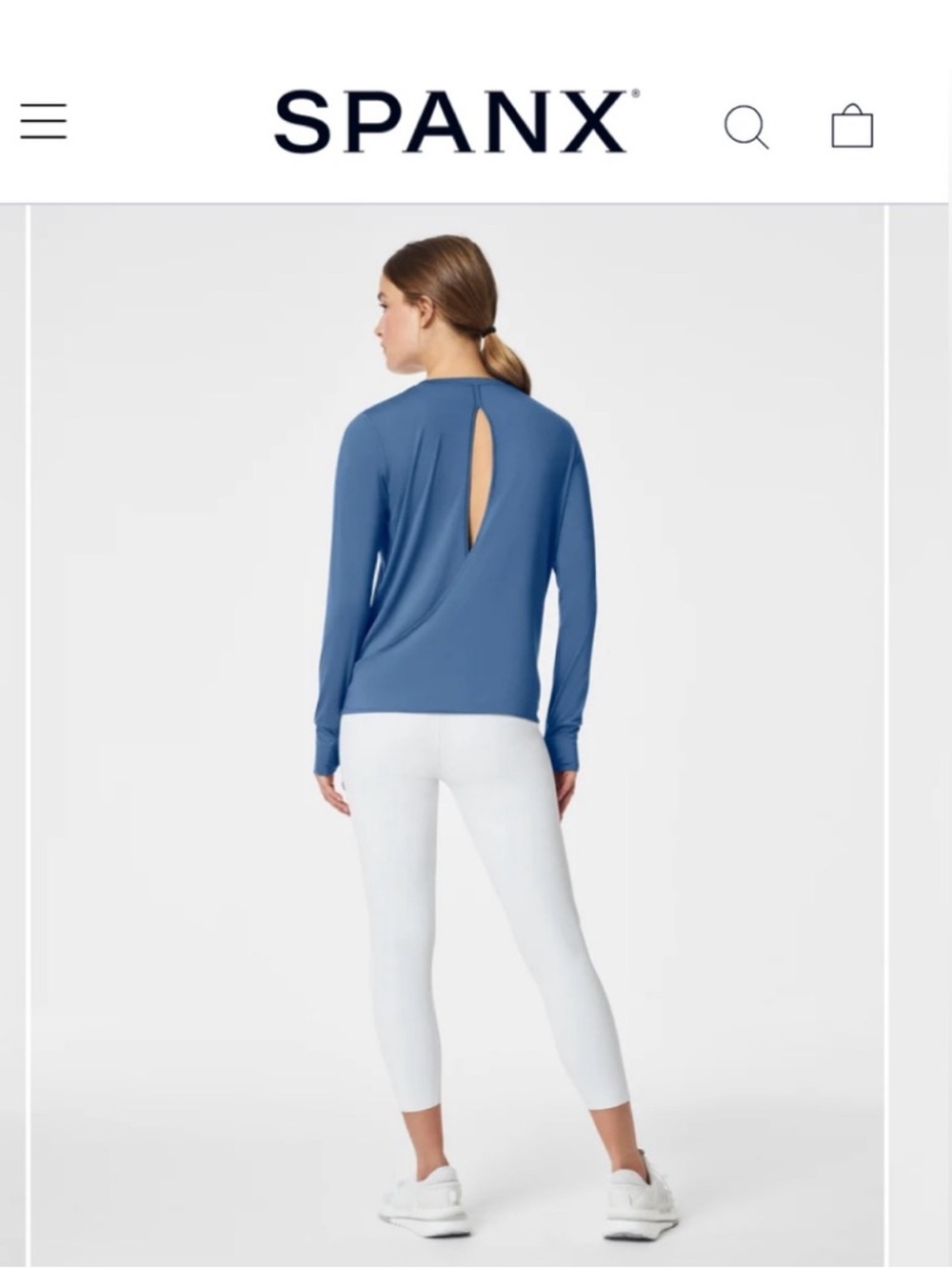 Spanx Butter Wrap Back Long Sleeve Tee Shirt Indigo Blue Haze size Large